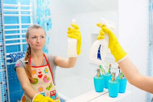 Technician reviewing a customer complaint record after a carpet cleaning service