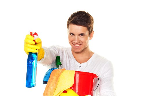 Housekeeping and tidy equipment storage in a cleaning workspace